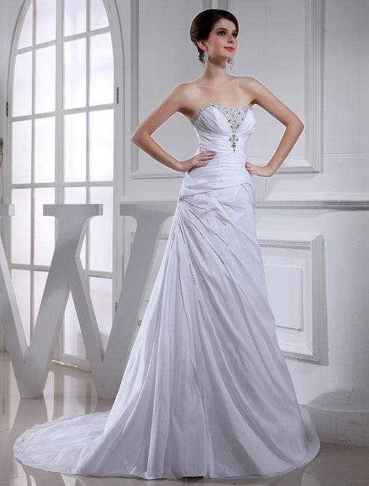 A-Line/Princess Beading Long Sleeveless Taffeta Wedding Dresses DFP0006957