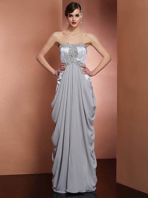 Sheath/Column Strapless Sleeveless Beading Long Chiffon Dresses DFP0002957