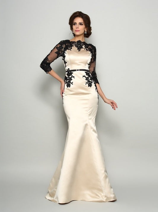 Trumpet/Mermaid Bateau Lace 1/2 Sleeves Long Satin Mother of the Bride Dresses DFP0007154