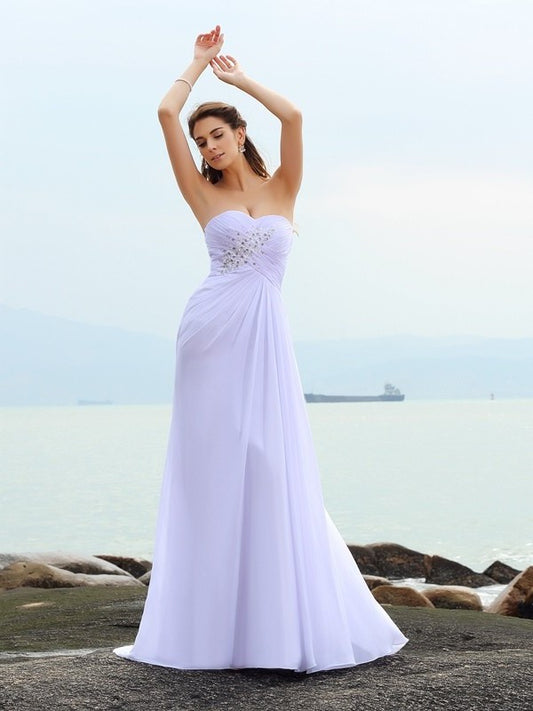 Sheath/Column Sweetheart Beading Sleeveless Long Chiffon Beach Wedding Dresses DFP0006245