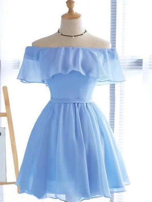 A-Line/Princess Chiffon Ruffles Off-the-Shoulder Sleeveless Short/Mini Homecoming Dresses DFP0003324