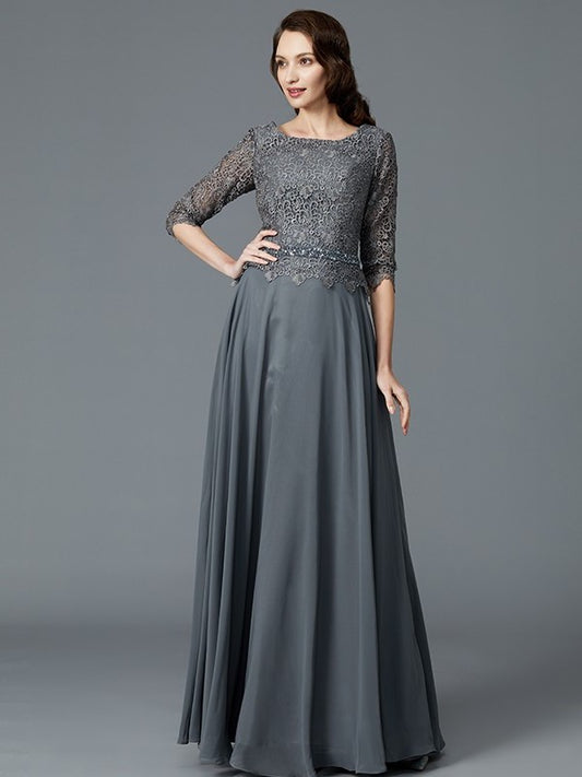 A-Line/Princess Scoop 1/2 Sleeves Chiffon Floor-Length Mother of the Bride Dresses DFP0007217