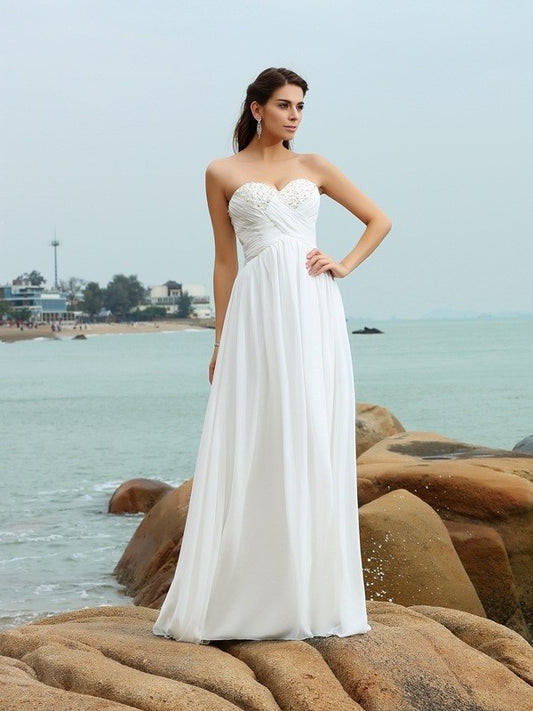 A-Line/Princess Sweetheart Beading Sleeveless Long Chiffon Beach Wedding Dresses DFP0006539