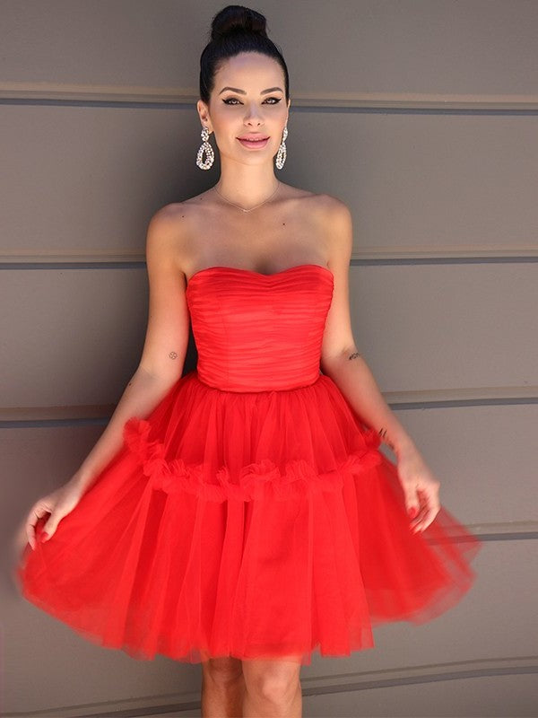 A-Line/Princess Strapless Tulle Ruffles Sleeveless Short/Mini Homecoming Dresses DFP0004466