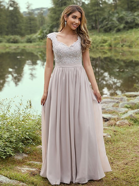 A-Line/Princess Chiffon Applique Sweetheart Sleeveless Floor-Length Bridesmaid Dresses DFP0004983