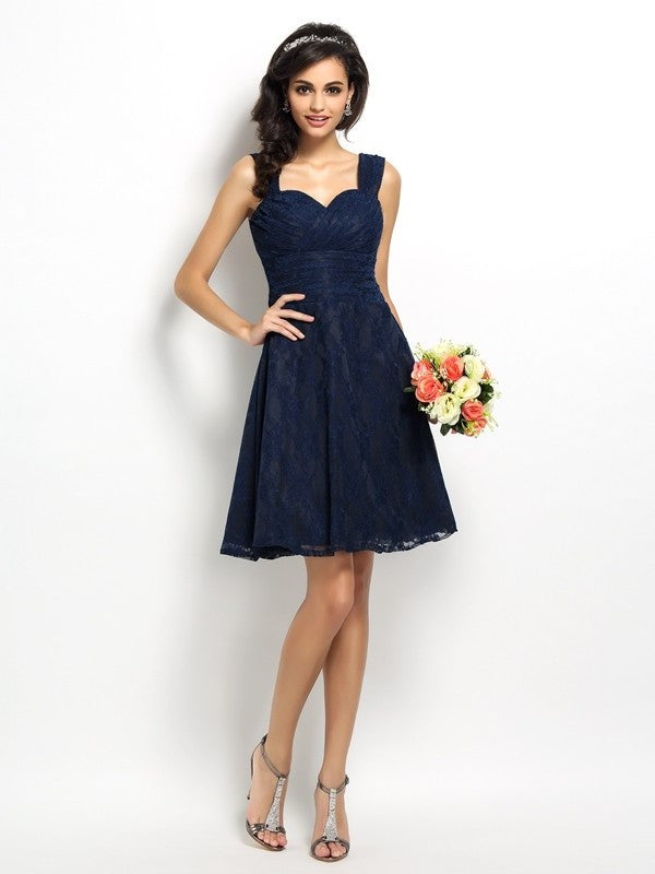 A-Line/Princess Straps Lace Sleeveless Short Bridesmaid Dresses DFP0005042