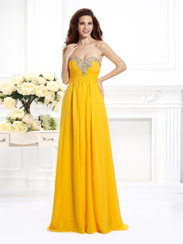 A-Line/Princess Sweetheart Beading Sleeveless Long Chiffon Dresses DFP0004453