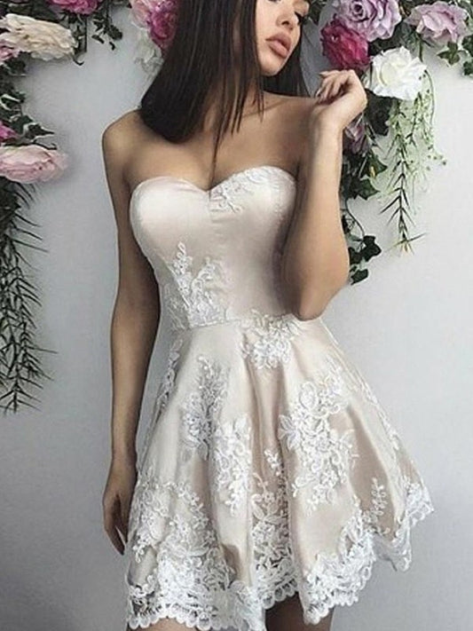 A-Line/Princess Lace Applique Sweetheart Sleeveless Short/Mini Homecoming Dress DFP0003707