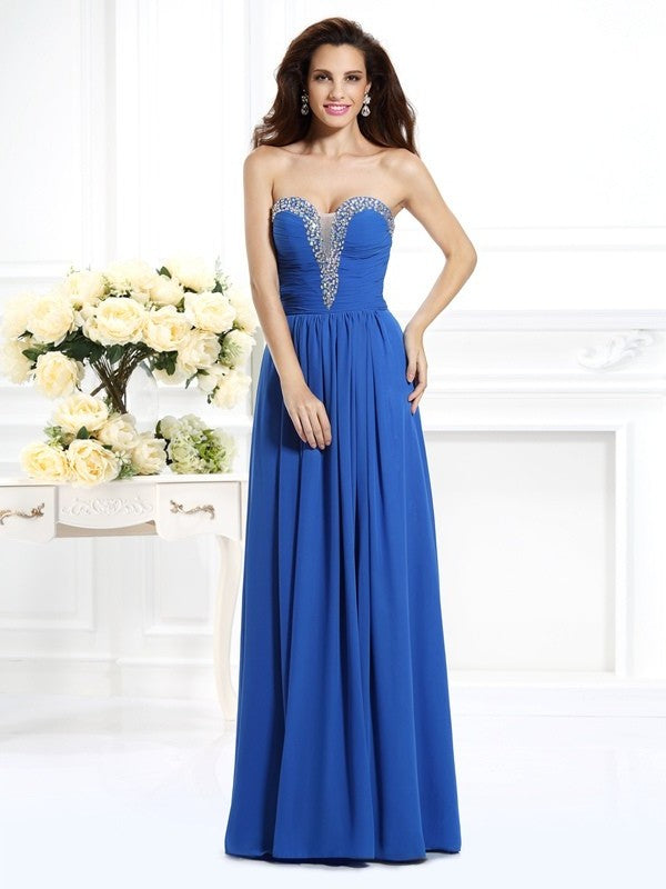 A-Line/Princess V-neck Beading Sleeveless Long Chiffon Dresses DFP0004552