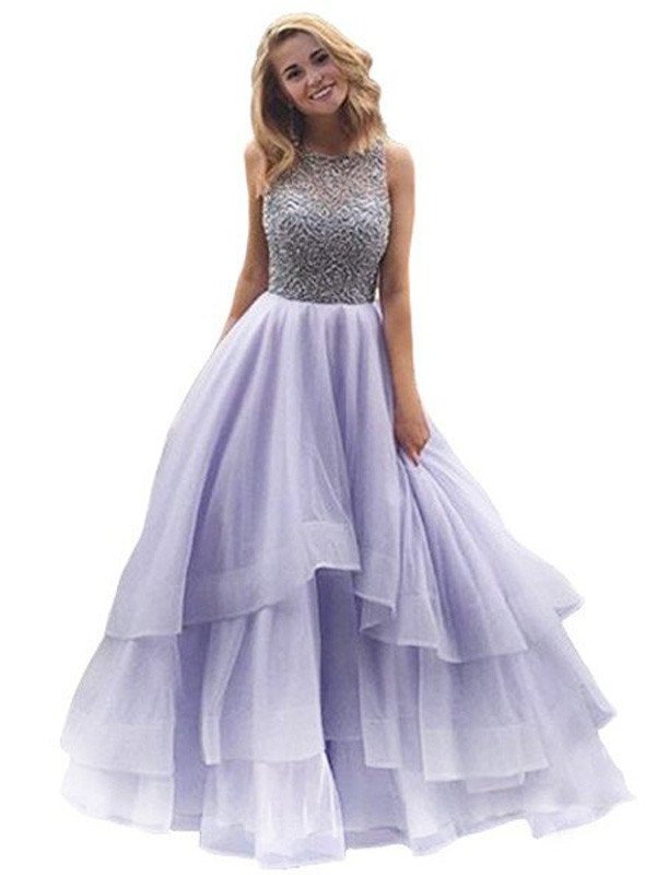 Ball Gown Scoop Sleeveless Floor-Length Beading Organza Dresses DFP0001998