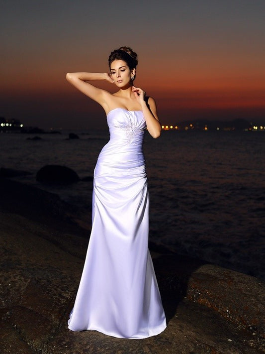Trumpet/Mermaid Sweetheart Sleeveless Long Elastic Woven Satin Beach Wedding Dresses DFP0006651