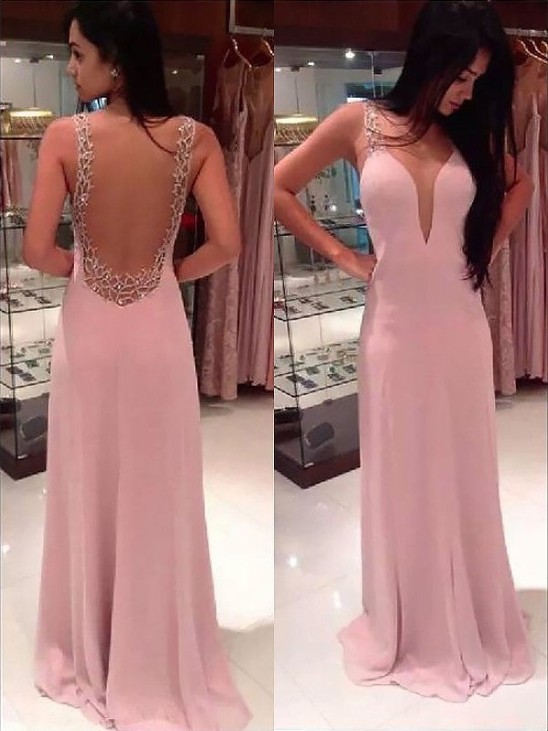 A-line/Princess Straps Sleeveless Beading Floor-length Chiffon Dresses DFP0002253