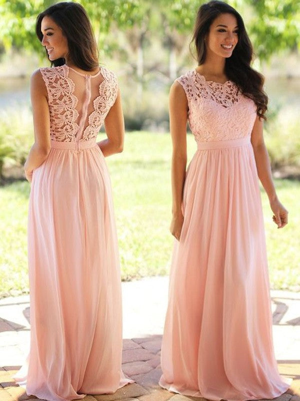 A-Line/Princess Scoop Sleeveless Applique Floor-Length Chiffon Dresses DFP0001859