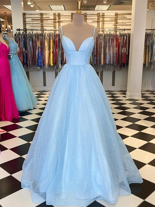 A-Line/Princess Floor-Length V-neck Sleeveless Tulle Ruffles Dresses DFP0001861