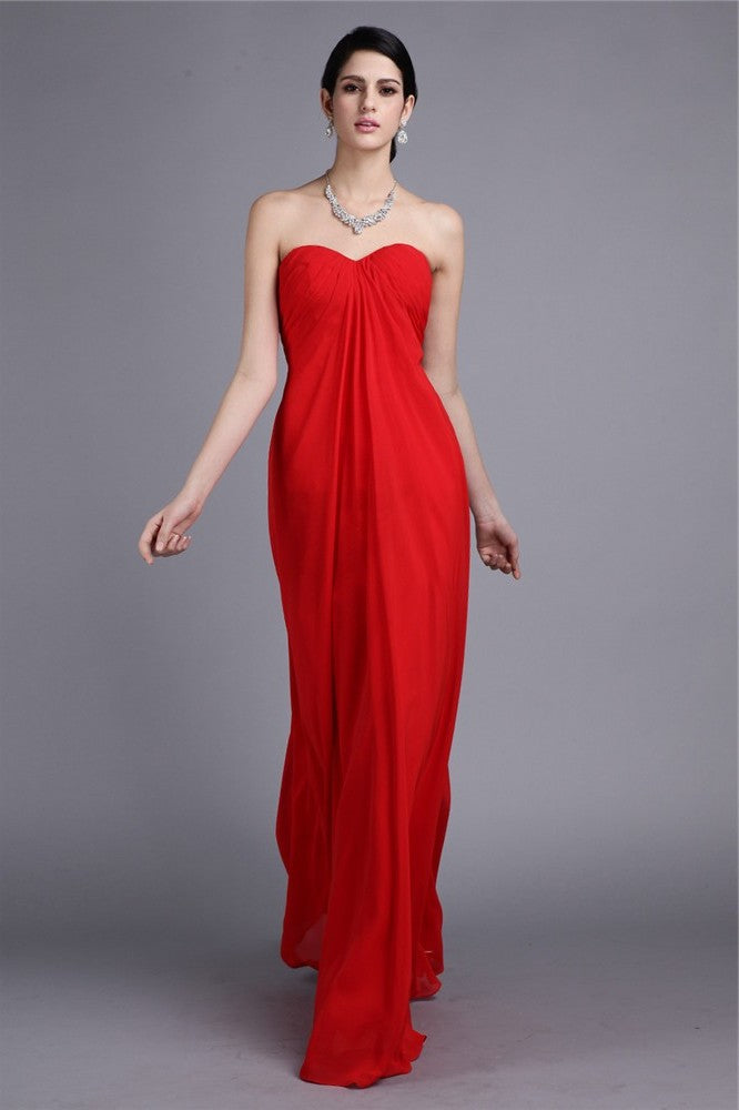 Sheath/Column Strapless Sleeveless Pleats Long Chiffon Dresses DFP0004395