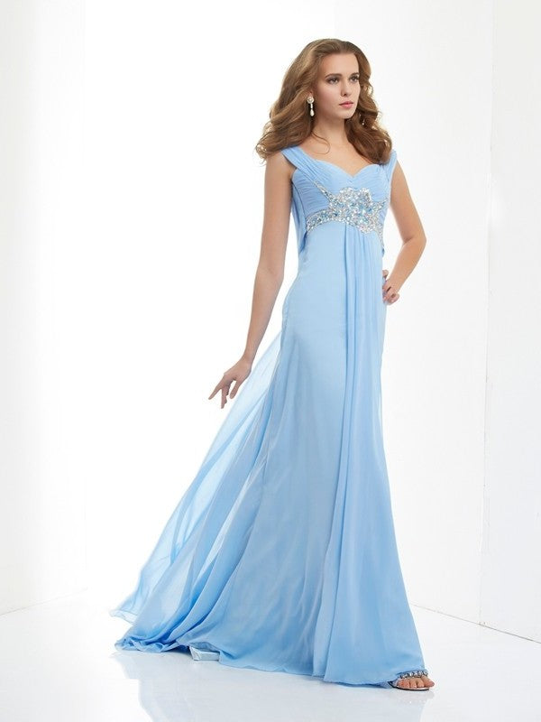 A-Line/Princess Sleeveless Beading Sweetheart Long Chiffon Dresses DFP0002964