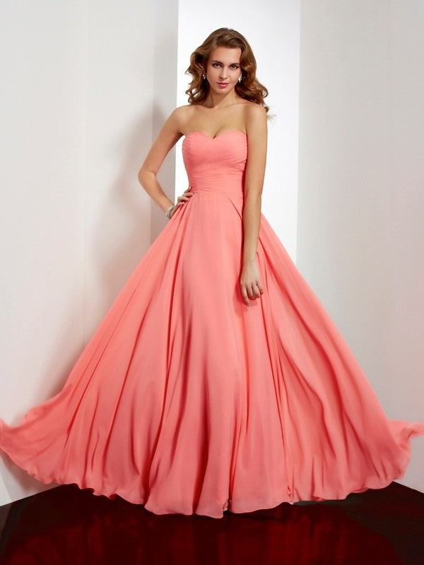 A-Line/Princess Sleeveless Sweetheart Pleats Long Chiffon Dresses DFP0002441