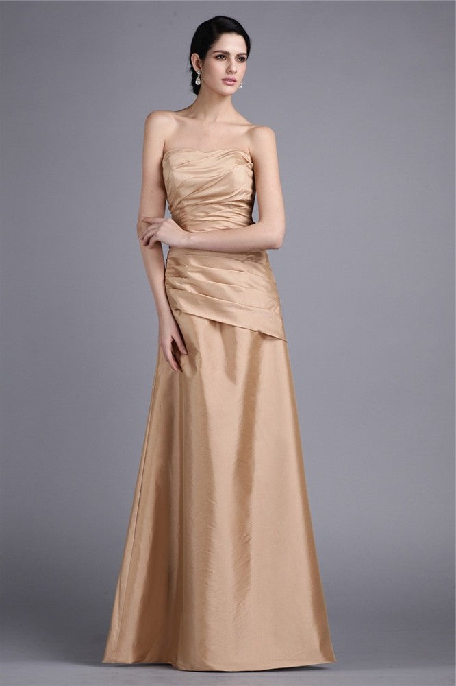 Sheath/Column Strapless Sleeveless Pleats Long Taffeta Dresses DFP0004491