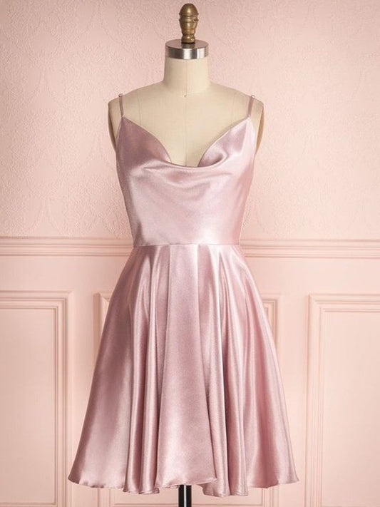 A-Line/Princess Silk like Satin Ruffles Sleeveless Spaghetti Straps Short/Mini Homecoming Dresses DFP0004185