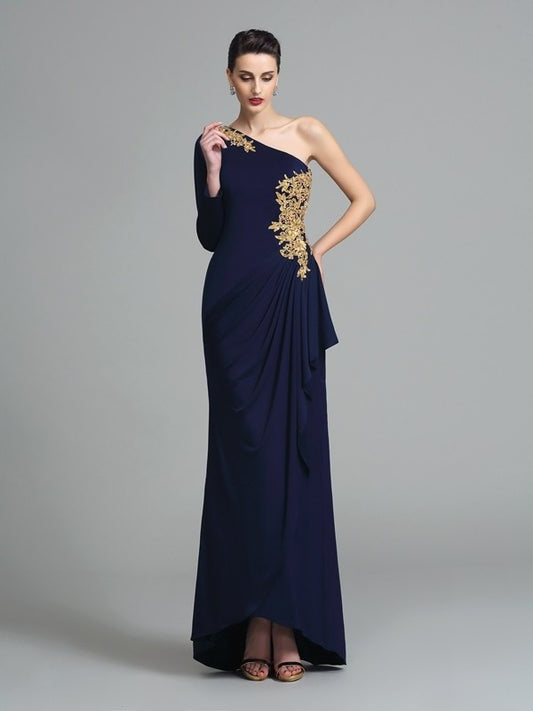 Sheath/Column One-Shoulder Embroidery Long Sleeves Long Spandex Dresses DFP0004047