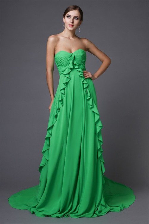 A-Line/Princess Sweetheart Sleeveless Ruffles Long Chiffon Dresses DFP0004479