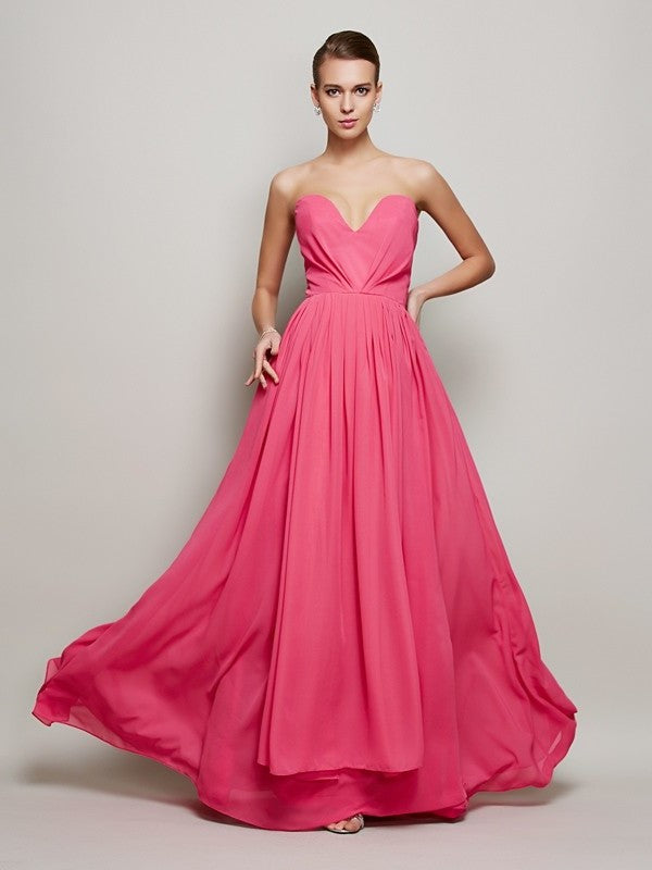 A-Line/Princess Sweetheart Sleeveless Pleats Long Chiffon Dresses DFP0004197