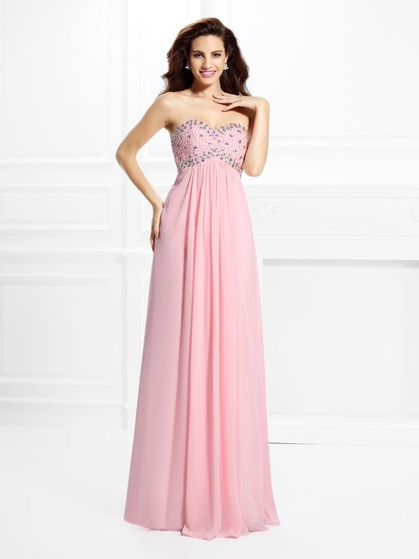 A-Line/Princess Sweetheart Beading Sleeveless Long Chiffon Dresses DFP0004514