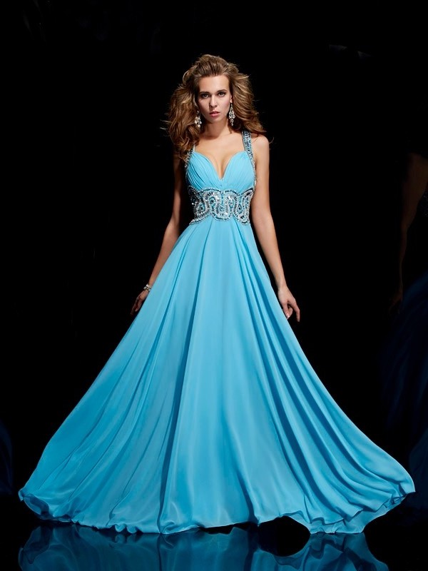 A-Line/Princess Straps Sleeveless Beading Long Chiffon Dresses DFP0002739