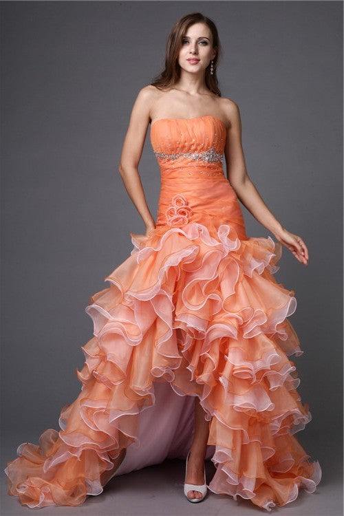 Ball Gown Strapless Beading Sleeveless High Low Organza Cocktail Dresses DFP0004035