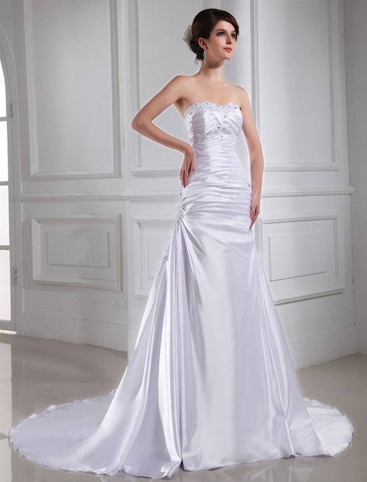 A-Line/Princess Beading Applique Sleeveless Elastic Woven Satin Wedding Dresses DFP0006904