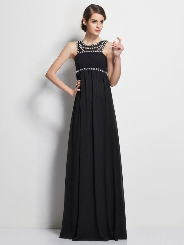 Sheath/Column High Neck Sleeveless Beading Long Chiffon Dresses DFP0004402