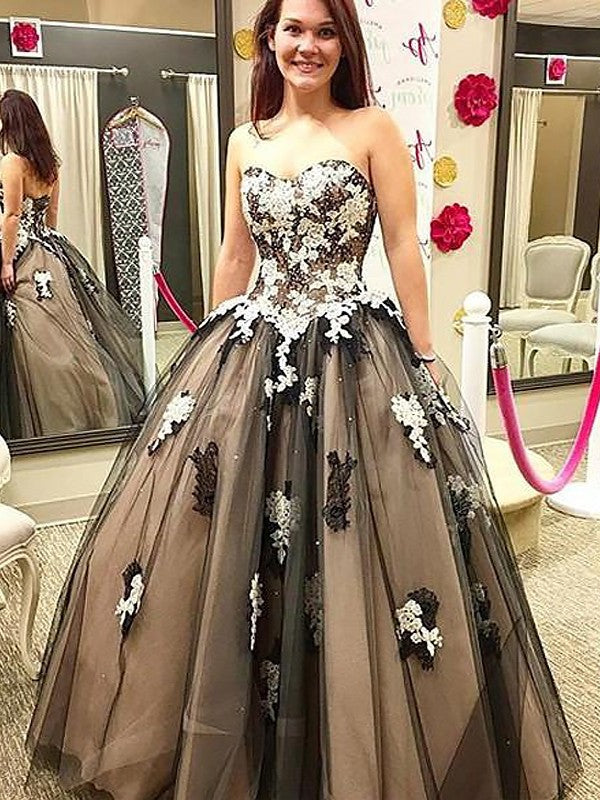 Ball Gown Sleeveless Sweetheart Applique Floor-Length Tulle Dresses DFP0002177