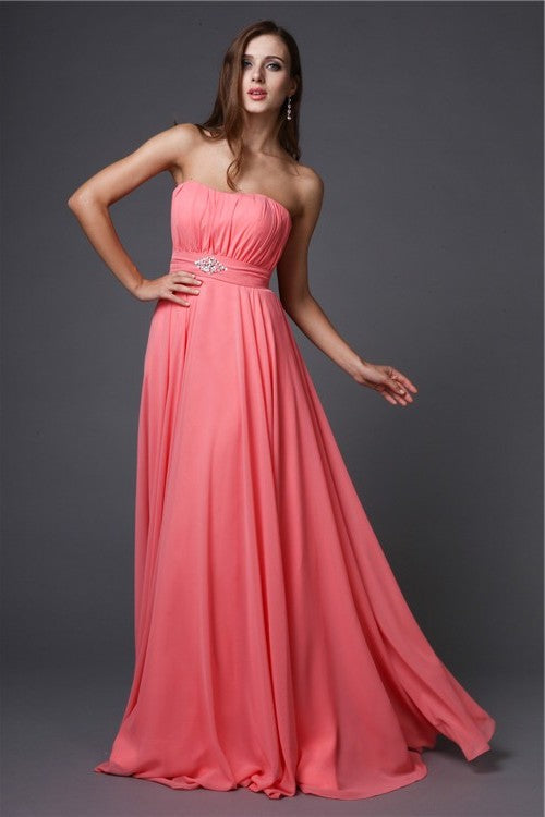 A-Line/Princess Strapless Beading Sleeveless Long Bridesmaid Dresses DFP0005079