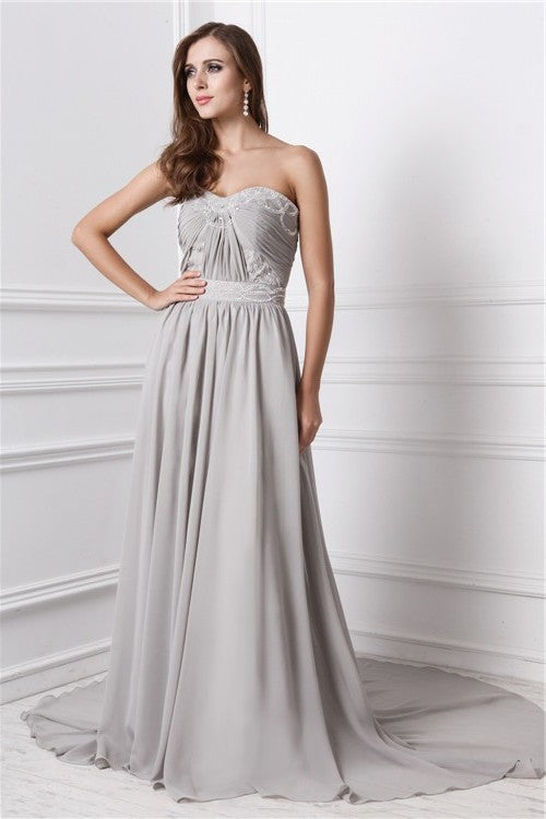 A-Line/Princess Sweetheart Sleeveless Long Beading Chiffon Dresses DFP0004313