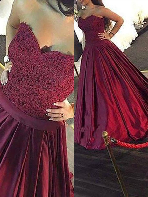 Ball Gown Sleeveless Sweetheart Lace Floor-Length Satin Dresses DFP0001924