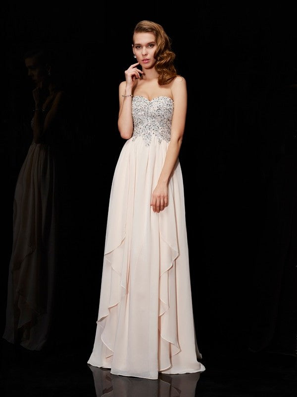 Sheath/Column Sweetheart Sleeveless Beading Long Chiffon Dresses DFP0003125