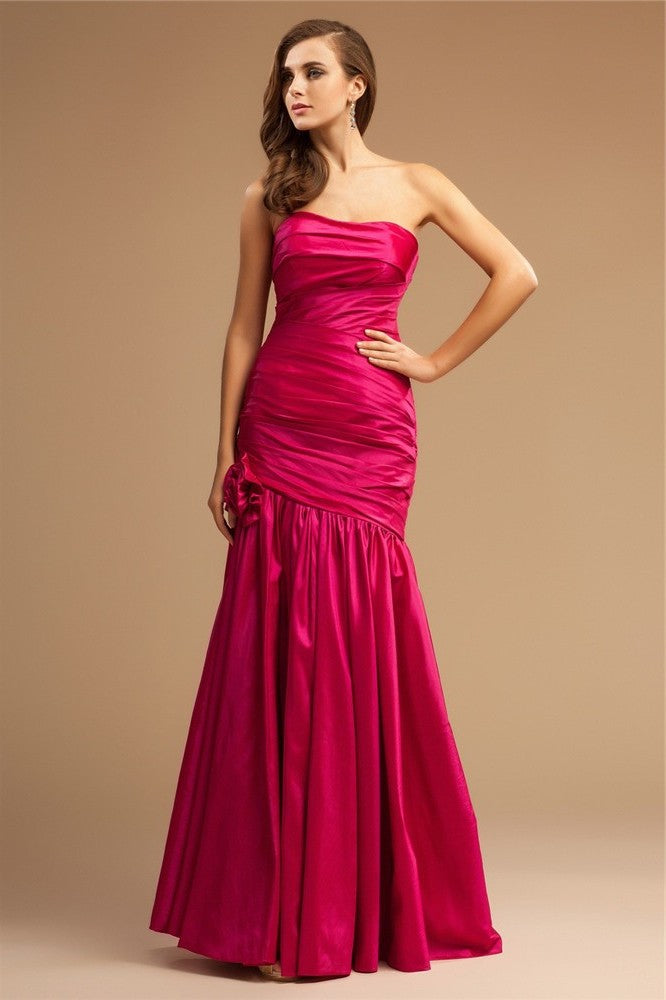 Trumpet/Mermaid Strapless Sleeveless Ruffles Long Taffeta Dresses DFP0004666