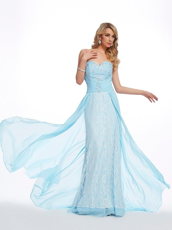 A-Line/Princess Sweetheart Sleeveless Long Beading Chiffon Dresses DFP0003874