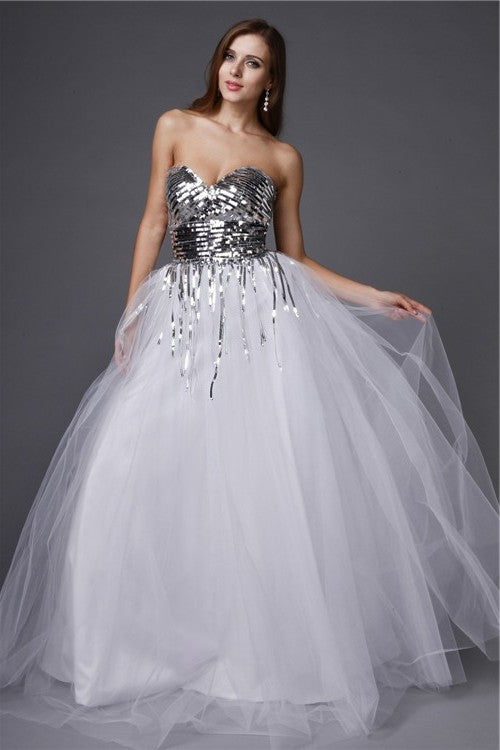 A-Line/Princess Sweetheart Sequin Sleeveless Long Net Dresses DFP0004194