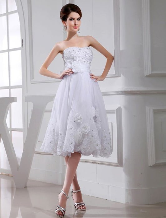 A-Line/Princess Beading Sleeveless Short Organza Taffeta Applique Wedding Dresses DFP0006956