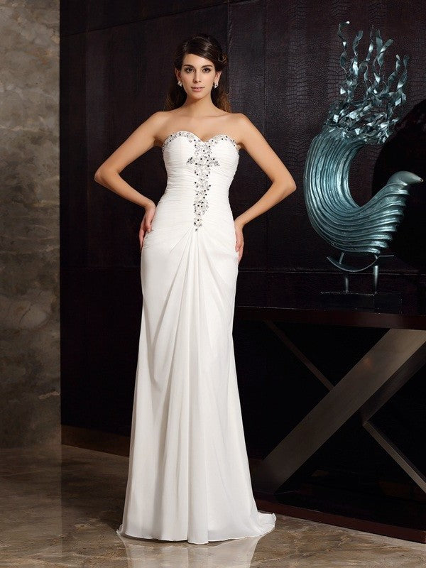 Trumpet/Mermaid Sweetheart Beading Sleeveless Long Chiffon Dresses DFP0003072