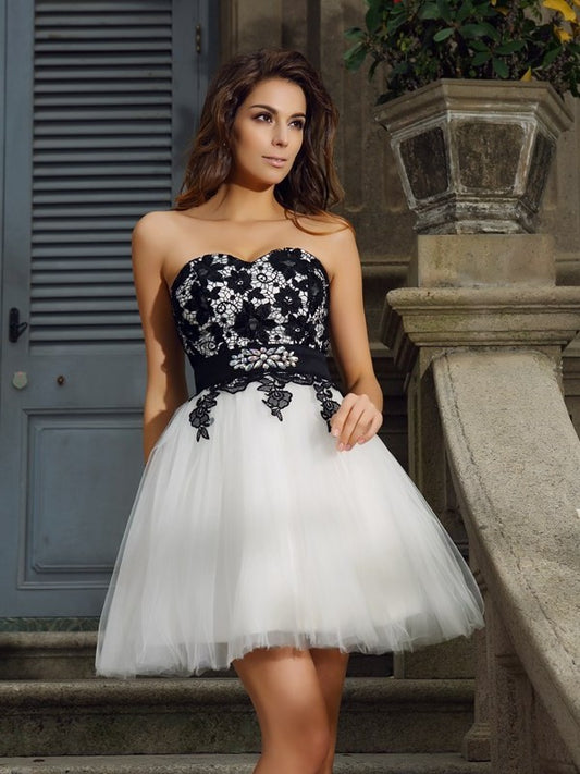 A-Line/Princess Sweetheart Applique Sleeveless Short Tulle Cocktail Dresses DFP0008724