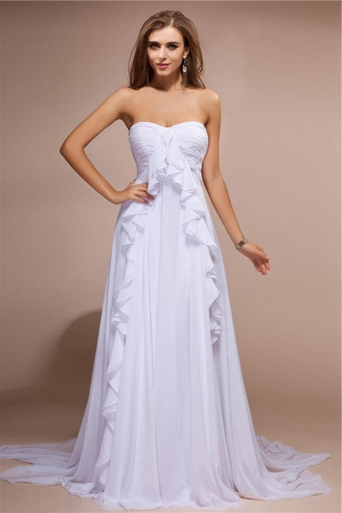 Sheath/Column Sweetheart Sleeveless Long Ruffles Chiffon Dresses DFP0003910