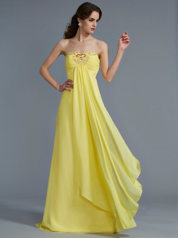 A-Line/Princess Sweetheart Sleeveless Beading Long Chiffon Dresses DFP0004363