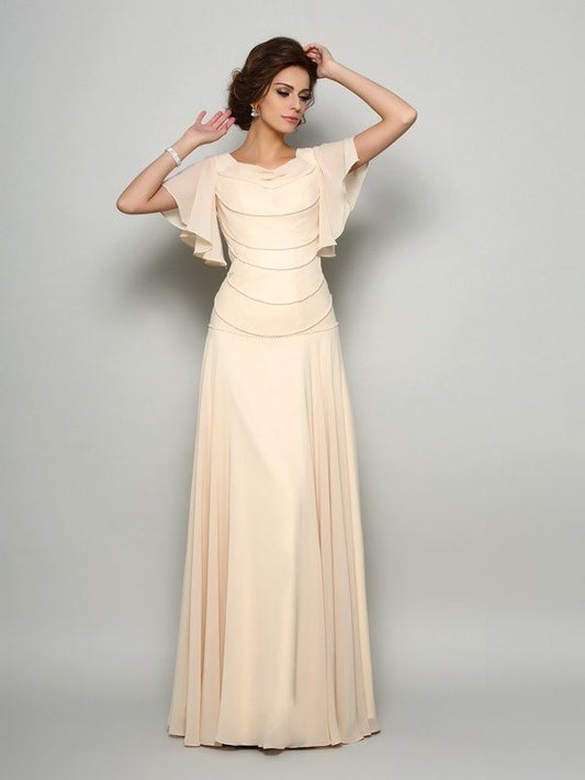 A-Line/Princess Square Beading Short Sleeves Long Chiffon Mother of the Bride Dresses DFP0007105