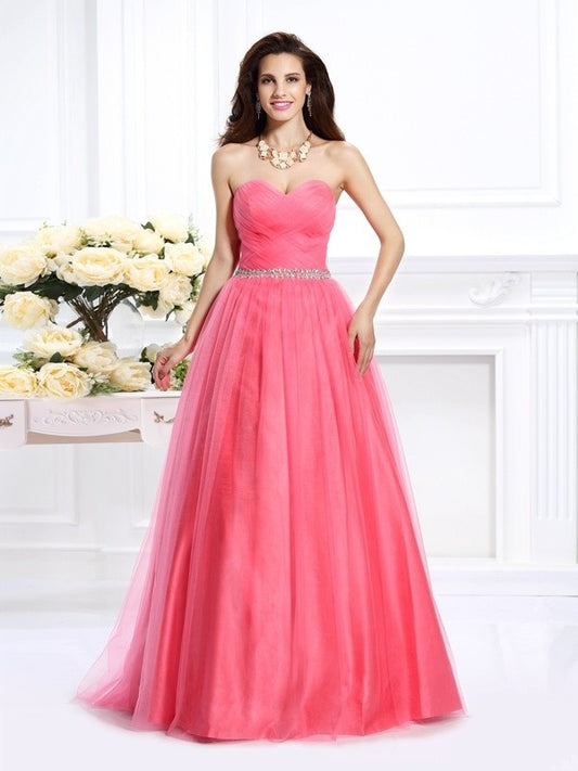 Ball Gown Sweetheart Pleats Sleeveless Long Satin Quinceanera Dresses DFP0004084