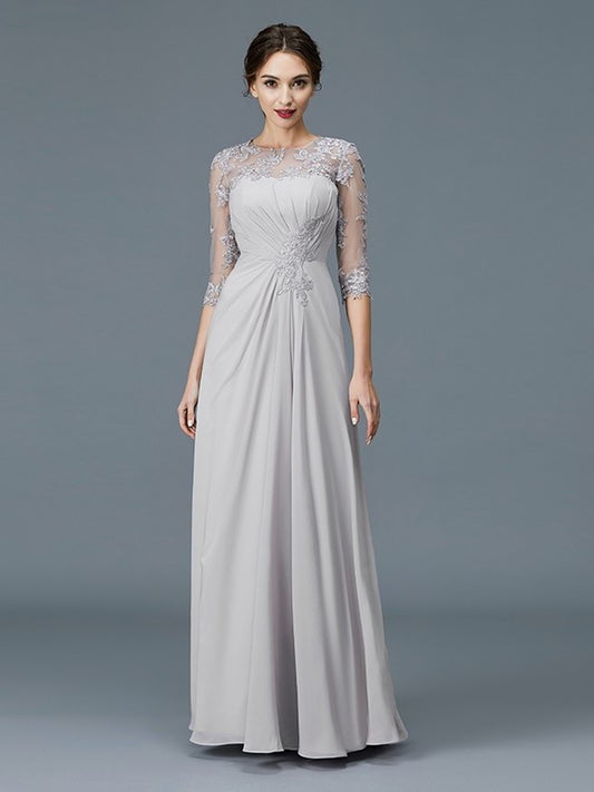 A-Line/Princess Scoop 3/4 Sleeves Chiffon Ruffles Floor-Length Mother of the Bride Dresses DFP0007068