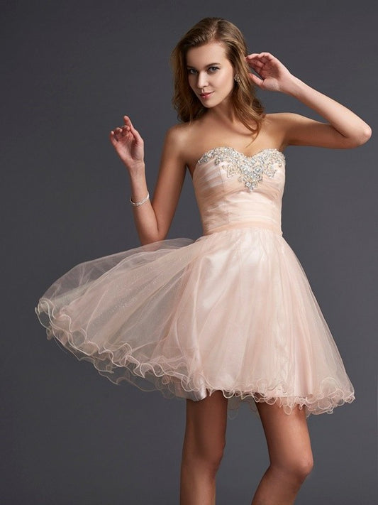 A-Line/Princess Sweetheart Sleeveless Short Silk like Satin Homecoming Dresses DFP0008534