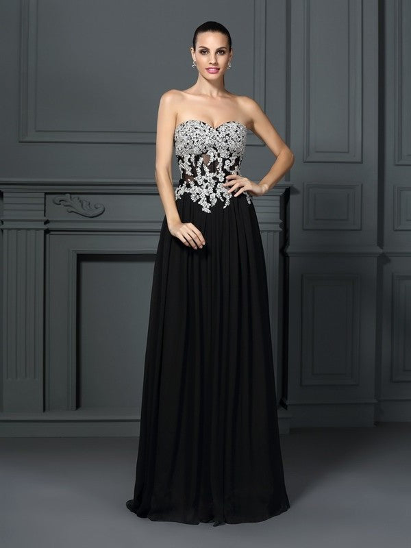 A-Line/Princess Sweetheart Applique Sleeveless Long Chiffon Dresses DFP0003876