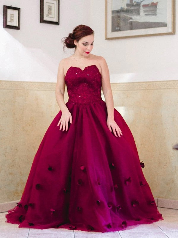 Ball Gown Applique Sweetheart Tulle Sleeveless Floor-Length Dresses DFP0004492